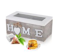 Caja de Té, Organizador de Bolsas de Té de Madera, Contenedores de Almacenamiento de Té, Caja de Colección de Paquetes de Té, Contenedor de Escritorio para Joyería, Café, Azúcar(2 Compartments)