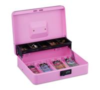 Relaxdays Caja de dinero con cierre de combinación rosa,negro,plata