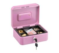 Relaxdays Caja de dinero con cerradura rosa,plata
