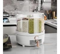 Caja dispensadora de granos, contenedor de alimentos de 6 compartimentos, caja de granos giratoria de 360 grados, contenedor de almacenamiento de cocina de plástico PP para (METRO)