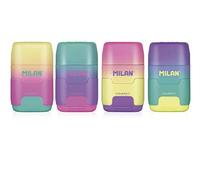 Milan Display Box 16 Erasers With Pencil Sharpener Compact Sunset Transparente Niños