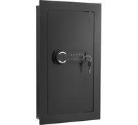 Caja fuerte empotrada en la pared, de 3 niveles, con cerradura de contraseña y llave, fabricada en acero laminado en frío Q235, con iluminación LED, 2 estantes ajustables y 5 portallaves, ideal para g