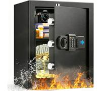 Caja fuerte grande de 50 litros, resistente al fuego, para uso doméstico. Incluye cerradura digital con llave, luz con sensor y estante extraíble. Caja fuerte antirrobo para guardar dinero, documentos