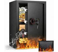 Caja fuerte grande de 70 litros, con cerradura digital, sistema de alarma y estante extraíble. Es una caja fuerte para muebles, ideal para guardar dinero, documentos y objetos de valor en el hogar