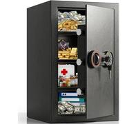 Caja fuerte grande de 78 litros, resistente al fuego, para uso doméstico. Caja fuerte digital con cerradura numérica, con tres estantes extraíbles y luz interior con sensor. Ideal para guardar dinero,