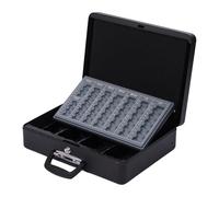 Caja fuerte Relaxdays cerrada, inserto para monedas, compartimento billetes, con asa, 10 x 37 x 28 cm, hierro, negro.