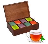 Caja Infusiones Madera, Caja de Te de Madera Acacia con 8 Compartimentos y Cierre Magnético, Vintage Organizadores Infusiones para Guardar Bolsas de Té, Especias y Piezas Pequeñas (31x19.5x9.5cm)