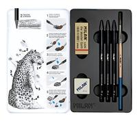 MILAN Estuche metálico 3 lápices de grafito acuarelable HB/4B/8B, goma The Master Gum, pincel