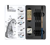 Caja metálica 3 lápices de grafito acuarelable (HB, 4B y 8B) 1 sacapuntas Afila 1 goma The Master Gum 1 pincel MILAN, 07168103C
