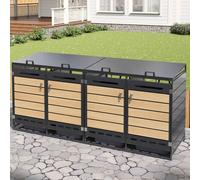 Caja MODFU para contenedores de basura, caja de almacenamiento exterior con tapa hidráulica, diseño de madera, con orificios de ventilación, cubo de basura para jardín con cerradura, armario de almace