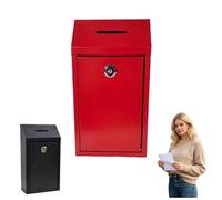 Caja multiusos de metal, caja de donación combinada, buzón y caja de propuestas con cerradura de llave, tapa abatible y ranuras de ranura, ideal para el hogar, oficina, exterior (rojo)