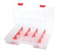 Caja organizadora con 14 compartimentos, mango ergonómico, cierre de