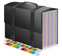 Caja organizadora de archivos ampliable, con 25 compartimentos de tamaño A4, ideal para organizar documentos, y con asa para facilitar su transporte