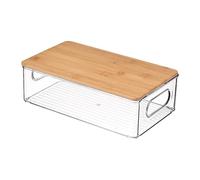 Caja Organizadora De Despensa, Almacenamiento Elegante Y Transparente Con Tapa De Madera, 28.7x19.3x16 Cm, Contadores De Cocina Apilables, Organizador De Neves Transparentes, Fácil De Mantener, Para C