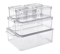 Caja organizadora de nevera de PET transparente para almacenamiento - Contenedor de alimentos apilable con asa - Organizador de estante de armario - Papelera sin BPA - 31,5 x 15,7 x 8,9 cm
