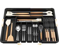 Caja organizadora extensible para cubiertos, con 6-9 compartimentos ajustables, que incluye 2 bloques extraíbles para cuchillos. Es un organizador compacto de plástico para cubiertos y utensilios ()