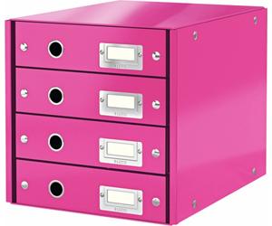 Caja organizadora LEITZ Click & Store WOW, con 4 cajones, color rosa