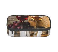 Caja organizadora multifunción para lápices de vino tinto y uvas con gran capacidad de madera, bolsa de papelería, para la universidad media