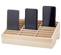 Caja organizadora para teléfonos de 24 compartimentos - Organizador de madera - Gestión de teléfonos móviles - Ideal para escritorio, oficina o reuniones - Dimensiones: 30,8 x 19 x 10,5 cm - Soporte p