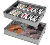 Caja organizadora para zapatos que se coloca debajo de la cama, marca Unyqoos®, juego de 2 unidades – transparente, plegable, con separadores ajustables y soporte para el suelo, ideal para 16 pares de
