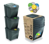 Prosperplast Juego de 3 cubos de reciclaje ZA906 – 3 x 25 litros para papel, vidrio y plástico – Gris