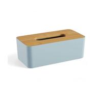 Caja pañuelos de plástico con tapa de bambú azul 9x13x25cm
