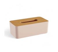 Caja pañuelos de plástico con tapa de bambú rosa 9x13x25cm