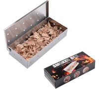 Caja para ahumar, caja de ahumar para barbacoa de gas, caja para ahumar, acero inoxidable, con ranuras de ventilación, apta para parrilla de gas, ahumador, parrilla de carbón, color plateado