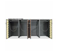 Caja para basuras - cuatro puertas, con paneles horizontales de madera, compartimentos para almacenamiento de basura, cerradura, área para plantas, panel de puerta con patrón de diamantes - gris, made