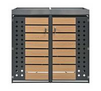 Caja para basuras - paneles de madera horizontal - compartimentos para almacenamiento de basura - cerradura - dos puertas - área para plantas - panel de puerta con patrón diamante - gris, madera