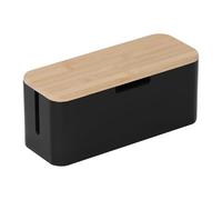 Caja para Cables Relaxdays para regleta, bambú, Tapa HxBxT 14,5x34x11 cm, Oculta Cables, Natural/Negro