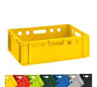 Caja para carne, E2, amarilla, 60 x 40 x 20 cm, apilable, resistente | BURI Caja para carnicería, fabricada en Alemania, apta para alimentos, de plástico resistente, como caja de almacenamiento y