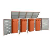 Caja para contenedores de basura de 400 l para 4 toneladas de 120/240 l, marco de acero inoxidable y placas de acero galvanizado, color naranja, 276,5 x 77,5 x 112,5 cm, con cerradura, inoxidable