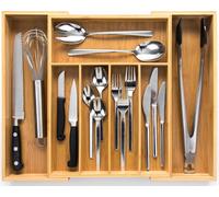Caja para cubiertos Budu #38 (38 cm) de bambú, extensible. Sistema de organización para cajones de cocina, con compartimentos para cubiertos de bambú