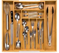 Caja para cubiertos Budu #50 (50 cm) de bambú, extensible. Sistema de organización para cajones de cocina, con compartimentos para cubiertos de bambú