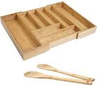Caja para cubiertos + utensilio para ensalada HWC-B20, organizador para cajón, vajilla, utensilios para servir, accesorios de cocina, bambú