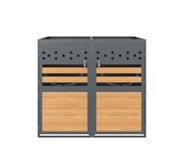 Caja para cubos de basura 2 unidades 120-240 l - con techo de plantas, puerta efecto madera, opción de ampliación - gris y natural