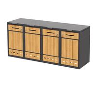Caja para cubos de basura con tapas abatibles y puertas frontales, para 4×120-240 l , 264x84,5x118 cm, Gris+Color natural
