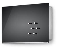Caja para llaves Unyqoos® con panel de vidrio magnético: acero inoxidable mate, superficie de vidrio , incluye 6 imanes de neodimio