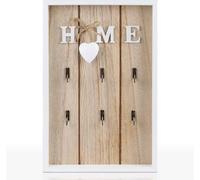 Caja para llaves Unyqoos® de madera – Panel de pared para llaves, 30 x 20 x 2,8 cm, blanco, con 6 ganchos, estilo vintage con la inscripción "Home"