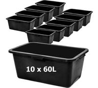 Caja para mortero, 10 unidades, de plástico, 60 litros. Cubeta para mortero, 72 cm. Bandeja para mortero. Caja para mezclar mortero