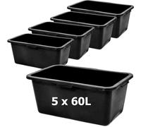 Caja para mortero, 5 unidades, de plástico, 60 litros. Cubeta para mortero, 72 cm. Bandeja para mortero. Caja para mezclar mortero