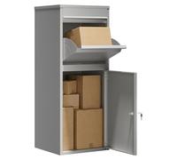 Caja para paquetes Wiltec, color gris, 410 x 380 x 1020 mm. Caja de acero con revestimiento de polvo, con cerradura. Buzón de pie para la recepción de paquetes en el hogar. Ideal para la entrega de pa