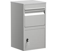 Caja para paquetes Wiltec, color gris, 410 x 380 x 720 mm. Caja de acero con revestimiento de polvo, con cerradura. Buzón de pie para la recepción de paquetes en el hogar. Ideal para la entrega de paq