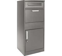 Caja para paquetes Wiltec, color gris, 500 x 370 x 1120 mm. Caja para recibir paquetes en casa, ideal para paquetes y envíos, buzón de acero de pie