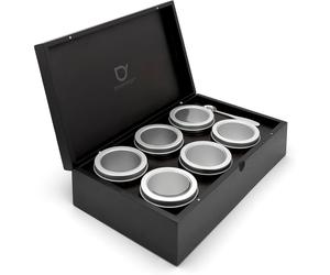Caja para té a granel 36 x 21 cm, con 6 botes y cuchara medidora, negro, bambú, Bredemeijer