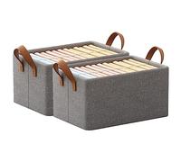 Caja plegable con asa, 2 unidades, 18 L, cesta de almacenamiento para estantes, cajón del hogar, caja de tela para ropa, ropa de cama, suéteres, camisetas, mantas (47 x 28 x 19 cm, gris)