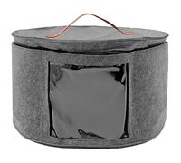 Caja plegable para sombreros, caja redonda para sombreros con tapa y cierre, con asa de cuero, cajas transparentes para sombreros para guardar en el armario o para viajar, 42x26 cm (Gris)