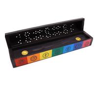 Caja Quemador de Incienso para 7 Chakras - Soporte Artesanal en Madera de Mango de Saharanpur, India, con Diseños Orientales y Motivos Artísticos, Ideal para Meditación y Decoración Zen, 30x6x6 cm, 25