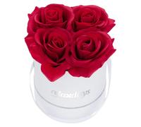 Caja redonda para flores, con 4 rosas artificiales, caja blanca, color rojo